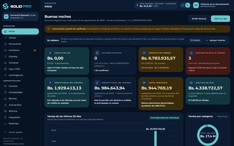 Pantalla de Inicio del ERP